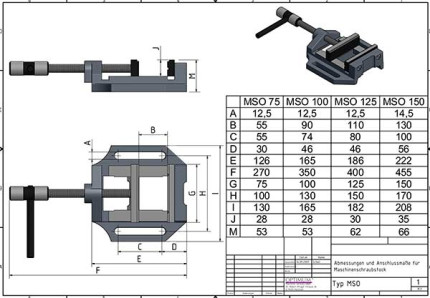 Lehký strojní svěrák MSO 100 s prizmou